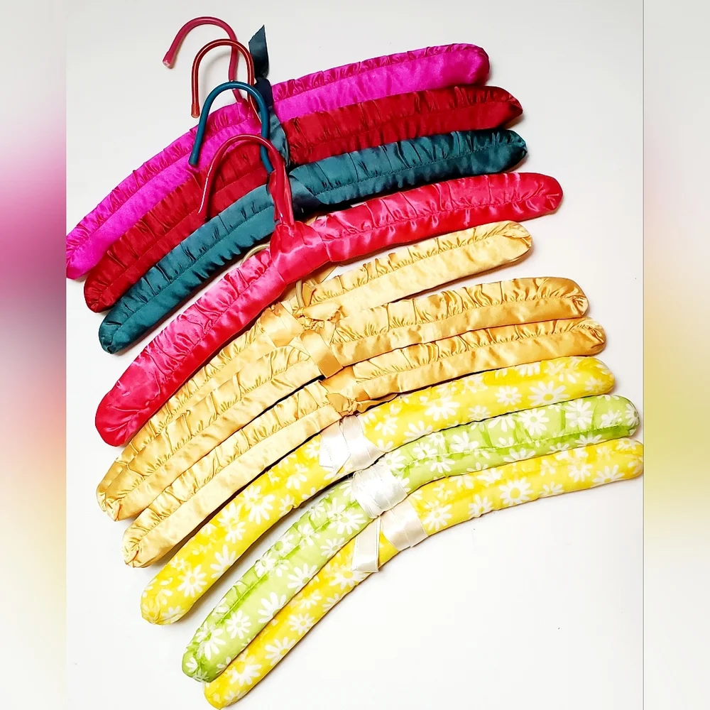 Vintage Lot Of 22 Colorful Mixed Satin And Cotton Padded Hangers